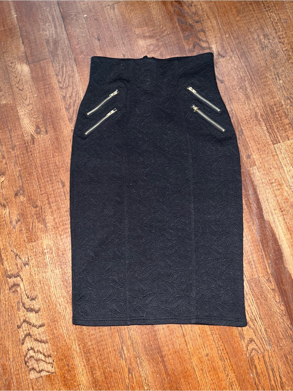 Connection 18 Black Textured Pencil Skirt with Gold Zippers